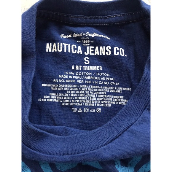 Nautica Jeans Co Size Small Graphic Tshirt “Get Your Ship Together” Blue Slim - Picture 3 of 4